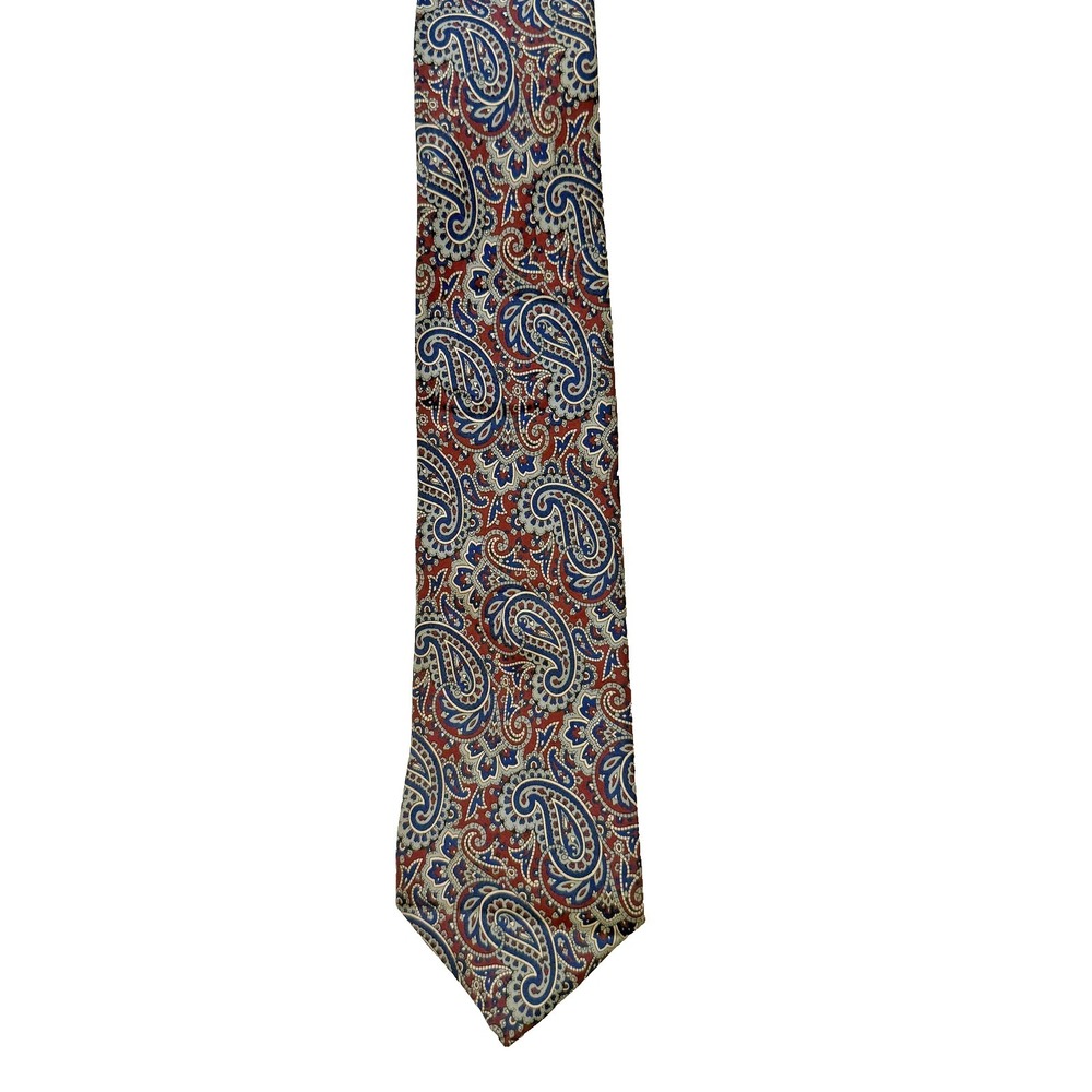 Vintage Mario Valentino Tie Mens One Size Red Paisley Silk Made USA